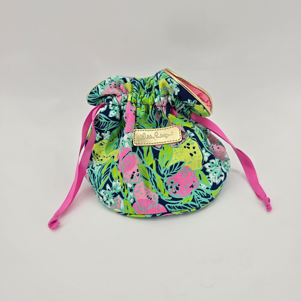 Lilly‎ Pulitzer Jewelry Cosmetic Pouch Drawstring Tropical Spill the Juice NWOT